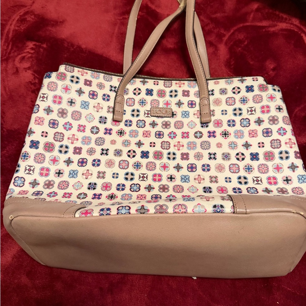 Women's Patterned Tote Bag - Cream and Tan